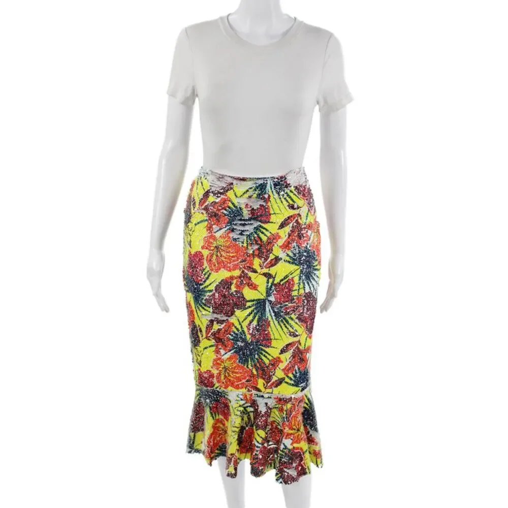 Zara Womens Multi-Color Floral Trumpet Midi Skirt 100% Polyester Size S - Picture 1 of 7